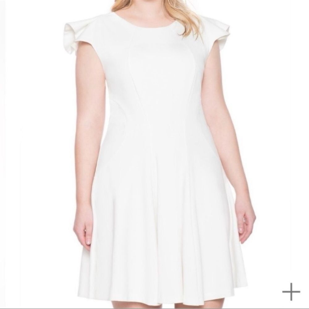 Eloquii Ruffle Sleeve Fit & Flare Dress - Size 14 - White